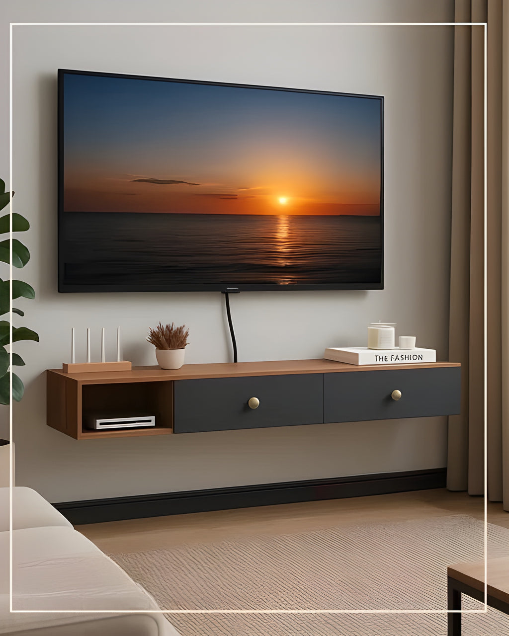 Meuble TV Flottant Moderne avec Rangements