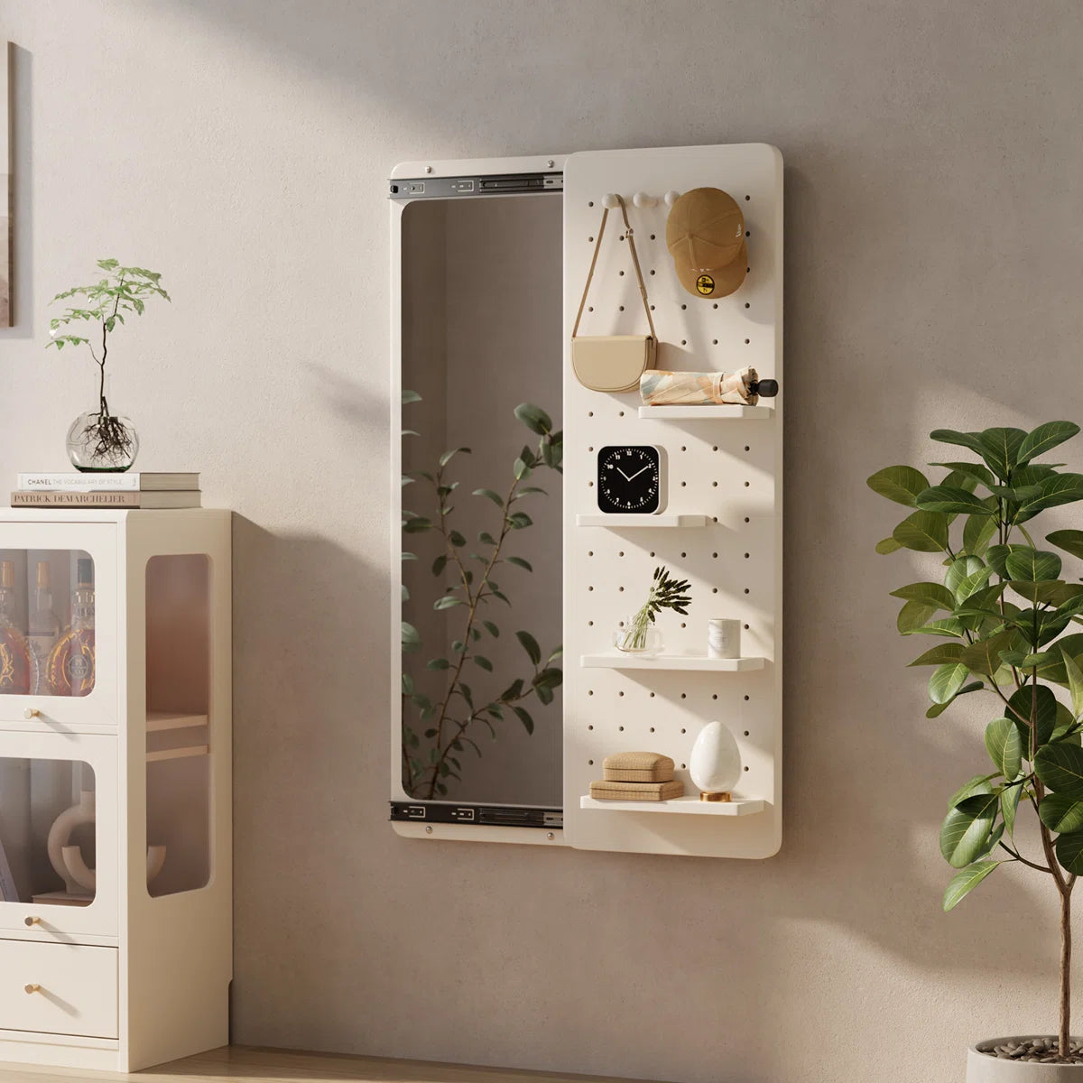 Miroir Mural Coulissant Moderne avec Étagère